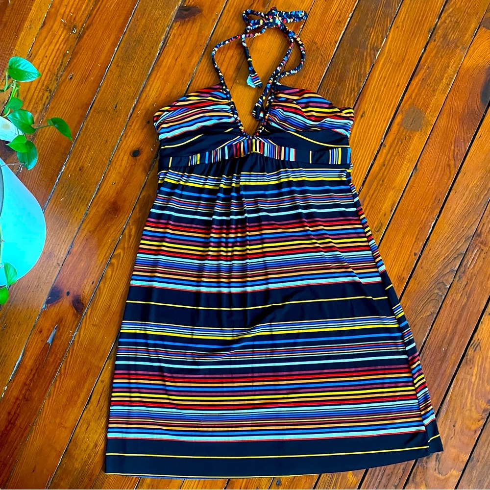 Retro Fire Los Angeles Halter Striped Mini Dress Size Large made in the USA